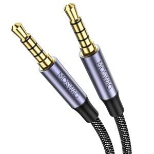 MOSWAG 3.5MM 남성용 오디오 케이블 4극 하이파이 스테레오 TRRS 잭 보조 헤드폰 PS4 스마트폰 태블릿 헤드셋 PC 노트북 등용 나일론 땋은 코드
