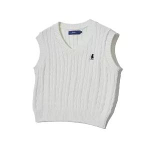 예일 100% COTTON 우먼즈 케이블 브이넥 니트베스트 아이보리 3973891