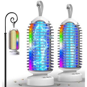 마크 라이트가 달린 버그 재퍼, 모기 재퍼 실내 실외, 4000mAh, 스마트 오토 온/오프 충전식 플라이 가정용 휴대용 방수 방충제, 주방, 파티, 캠핑, 파티 - 2팩