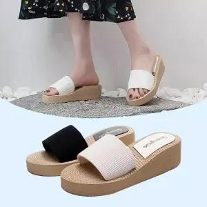[하프클럽/]여성 5cm 실내화 통굽 슬리퍼 사무실 샌들 굽있는쪼리 키높이쪼