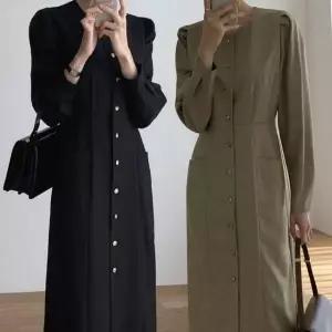 [하프클럽/]오피스 여성 무드 슬림 라인 롱 원피스 LED250189 트임 원피스 찰랑