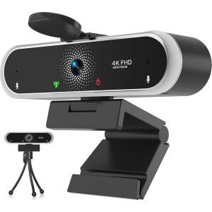 PC/노트북, USB 컴퓨터 카메라 플러그 앤 플레이를 위한 마이크 및 개인정보 보호 커버가 있는 NIVEOLI 웹캠 4K, 화상 통화, 라이브 스트리밍 게임 온라인 회의를 자동 조명 보정 기능 제공