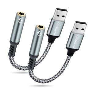 (2팩) QimKero 외장 스테레오 사운드 카드, USB-A에서 3.5mm TRRS 4극 여성용, USB에서 AUX 오디오 케이블, PC 윈도우, 노트북, Mac, 데스크톱, 리눅스, PS4 플러그 앤 플레이를 위한 드라이브 필요 없음