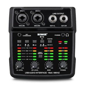 BOMGE M12 USB 오디오 인터페이스, 2채널 믹서, XLR / 3.5mm 입력, 48V 전원 공급 장치, PC 녹음용 사운드 카드, 스튜디오, 라이브 쇼, 노래방, 플러그 앤 플레이