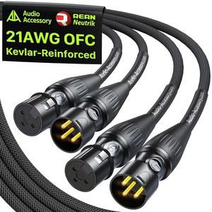 AA 오디오 액세서리 XLR 케이블 10피트 2팩, 뉴트릭 리안 골드 핀 커넥터, 21AWG OFC, 케블라 강화 10배 헤비 듀티 나일론 땋기, 슈어 마이크용 듀얼 차폐 무소음 밸런스 마이크