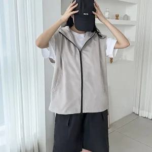 라이즈올 여자후드조끼 데일리조끼 민소매후드집업