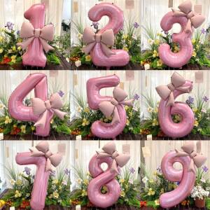 2pcs 40inch 핑크 Bowknot 번호 호일 풍선 웨딩 생일 파티 장식 기념일 사진 소품 용품