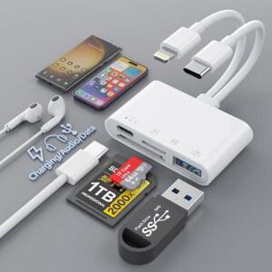아이폰호환 / IPAD용 SD 카드 리더 2개 중 4개 [MFI 인증] USB C 라이트닝 TO 어댑터 TF TYPEC 4 슬롯 아이패드호환 ANDROID 플러그 앤 플레이용 카메라 뷰어 메모리