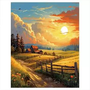 선셋 팜 페인트 - 16x20인치 캔버스의 DIY 풍경화 바이 넘버 키트 아크릴 세트 초보자에게 적합 집