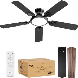 TCL 52인치 로우 프로파일 천장 선풍기 라이트 슬림 블랙 플러시 마운트 DC 리버서블 모터 6단 속도 리모컨