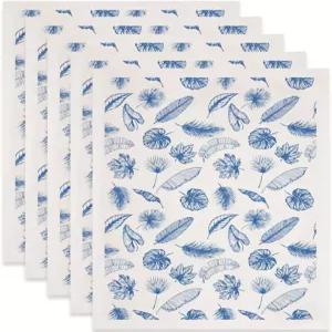 SUPERDANT 5PCS 야자수 잎 언더글레이즈 종이 이송 식물 도자기 에나멜 데칼 블루 수공예 선물