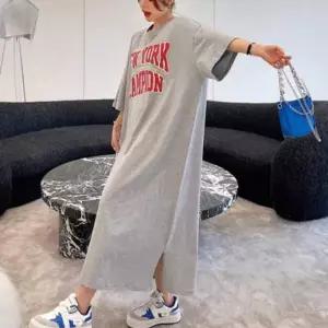 원피스 홈웨어 반팔 티셔츠 박시 롱 스타일 여름 잠옷