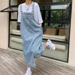 멜빵 데님 원피스 여성 데일리 언발란스 청바지 치마