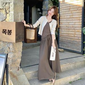 EAMT 여성 메일라드 자외선 차단 숄 멜빵 와이드 레그 바지 정장 여름 캐주얼 3종 세트 YJ