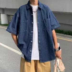 셔츠 남성 캐주얼 오버핏 데님 반팔 청남방 상의