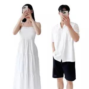 친절한탄씨 커플 바캉스룩 남자남방+여자롱원피스 커플여행 연인 바닷가 해변