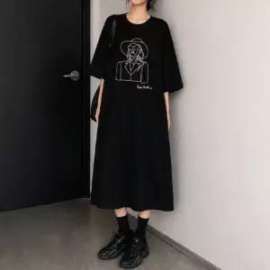 친절한탄씨 여성 루즈핏 사이드 절개 롱 데일리 라운드넥 캐주얼 원피스 루즈핏원피스 오버핏원피스