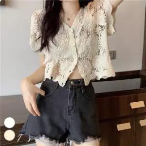 해바라기 자수 펀칭 그물 가디건 EL-1007931