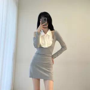 여자 어깨트임 오프숄더 카라 홀터넥 긴팔 미니원피스