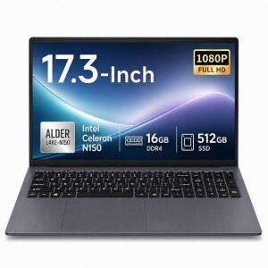 BINTEC 17 3인치 노트북 컴퓨터 N150 쿼드 코어 프로세서 최대 6GHz HD IPS 디스플레이 6000mAh 배터리 Wi Fi Win11 비즈니스 노트북 직장 사무실 학생 16GB DDR4 RAM 512GB SSD