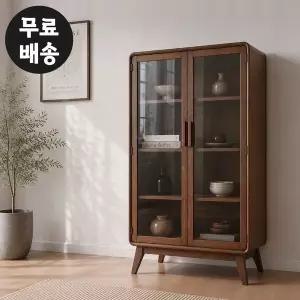 [벤티스가구]조엘 프리미엄 라운드 유리 장식장 원목 진열장 거실 위스키장 인테리어 술 800 월넛