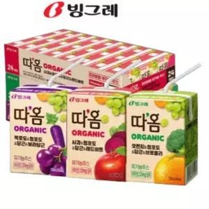 빙그레 따옴 오가닉 주스 혼합3종 120ml 72팩 사과 오렌지 적포도 유기농주스 간식 생일파티 만들기 생일