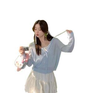 엘럽 여성 니트 래쉬가드 블라우스 거즈 상의 여름 나시 아우터 후드 카디건 에어컨 가디건 꿀템