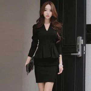 [오르토]미니원피스 슬림핏 H 라인 하객 가을 브이넥 프릴 파티룩