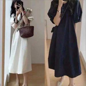 [오르토]롱원피스 반팔 여름 하객룩 퍼프소매 데일리 5색 꾸안꾸