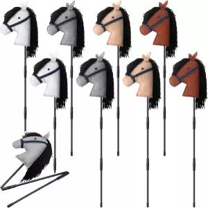 Hushee 8pcs 웨스턴 카우보이 플러시 스틱 말 재미있는 머리 포니 경주마 크리스마스 파티 장식용