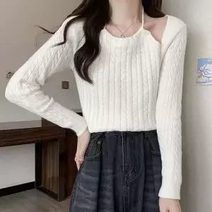 [하프클럽/]홀터넥 오프숄더 2color 볼레로 니트 끈나시 여자 꽈배기