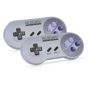 SNES 게임용 아소피람 2.4GHz 무선 컨트롤러 2팩 Windows PC 에뮬레이터용 저지연 플러그 앤 플레이 듀얼