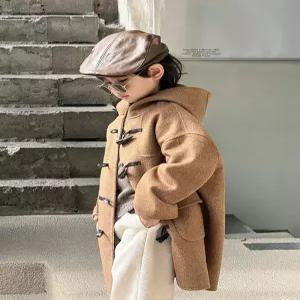 아동 남자아이 양쪽 캐시미어 코트 신형 겨울 트위드 미들 길이 재킷