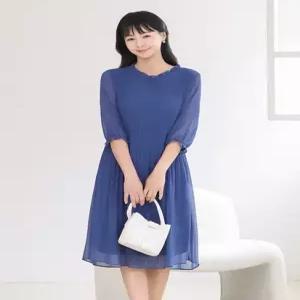 드리다 여성 여름 시스루 플리츠 쉬폰 빅사이즈 7부 원피스 미시 엄마옷 하객 모임 상견례