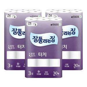 잘풀리는집 터치 3겹 30롤 휴지x3개