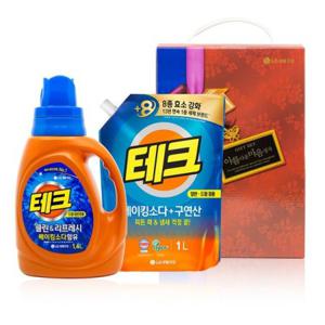 테크 일반드럼 겸용 액체세제 1.4L 용기 + 1L 리필 세트_(3개입)