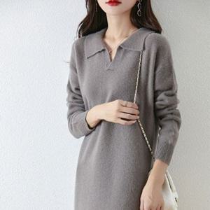 은창)데일리 우아핏 브이컷 스웨터 롱드레스 스커트 맥시원피스 베이직 폴시즌 동절기 롱티여자 루즈실루엣