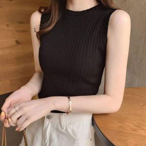 여성 데일리 타이트핏 스트라이프짜임 언더레이어 라운드칼라 탱크탑 슬리브리스 상티 레이디스탱크탑 와플