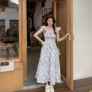 원피스룩 가슴 하절기스모크밴딩 이지 비치룩 어깨프릴 러블리한