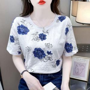 블루 지도 입체 프린트 하프슬리브 상티 걸스 유넥라운드칼라 반소매티 속옷 여름철 베이직 심플 라이트