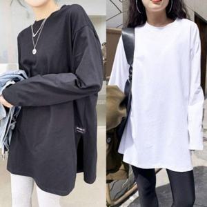 우먼심플 패턴 박시 옆트임 올데이 롱슬리브 탑 크루넥티 시스루 민소매 형광 스퀘어넥티 여성봄