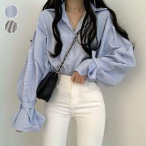 여유핏 줄무늬 벌룬핏 셔 우먼 컴포트 셔츠오픈칼라셔츠 F/W 와이드핏 롱티 루즈핏쳐스 출근룩 여성벌룬
