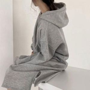 웜라이닝 롱라인 후디 걸 원피스룩일상템 데일리룩 루즈핏 클린 여자 여성롱 가을철 시즌 면원피스 모던