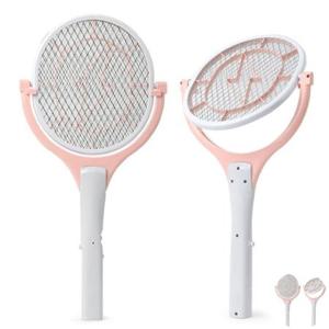 모기파리채 소금총 벌레잡는도구 회전 모기채 LED 충전식 핑크