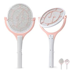 모기파리채 소금총 벌레잡는도구 회전 모기채 LED 충전식 핑크