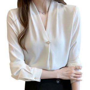 여성 쉬폰 가을 블라우스 오피스 면접 정장 브이넥 데일리