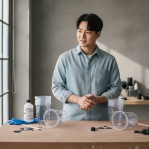 일회용 투명 계량컵 600ml 플라스틱 재료 DIY