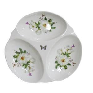 당산 백목련 도자기 3칸 분할 접시 25cm 원형 식기 찬기 플레이트