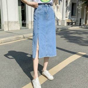 베이직 여성 데님 스커트 데일리 청치마 캐주얼 여름 트임