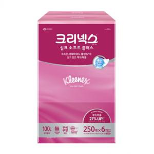 크리넥스 실크소프트 250매 6입 천연펄프 미용티슈 각티슈 곽티슈